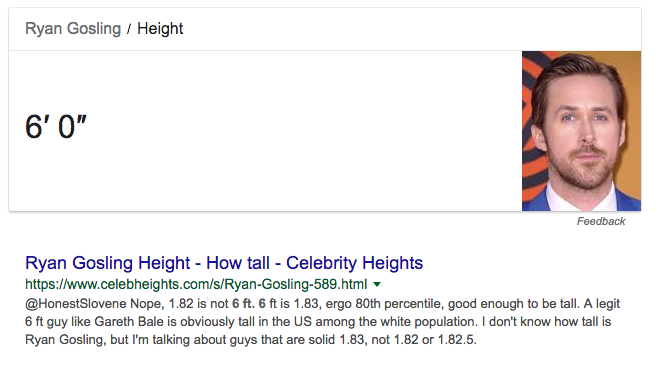 featured snippet ryan gosling height