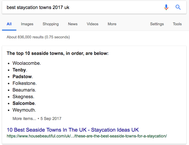 staycations ranking