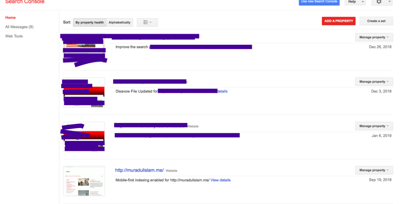 page des outils pour les webmasters dans la console de recherche Google