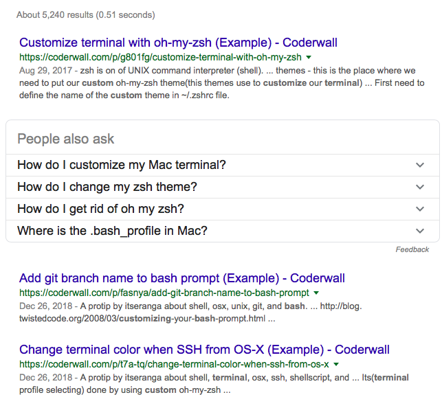 coderwall SERP avec (exemple) à la fin de chaque titre