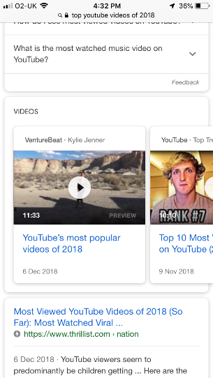 search for "top youtube videos of 2018" on mobile