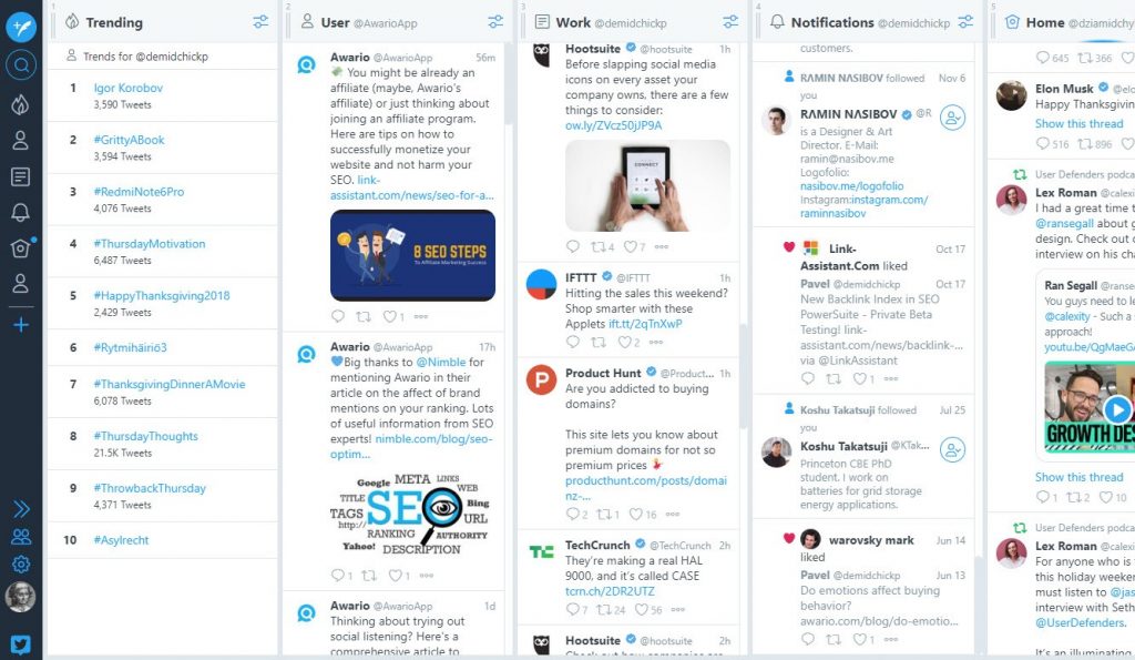 tweetdeck dashboard, a social media monitoring tool