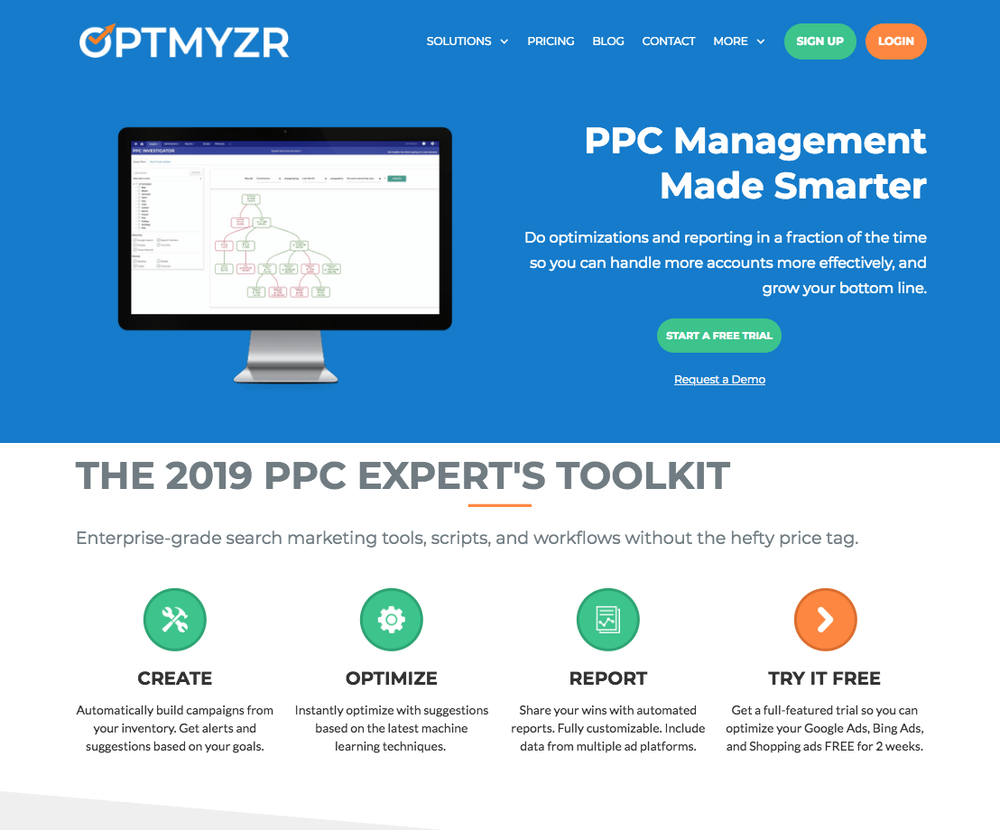exemple d'Optmyzr pour la gestion des PPC
