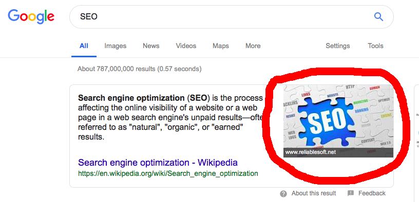 Example of Google snippet image for query SEO