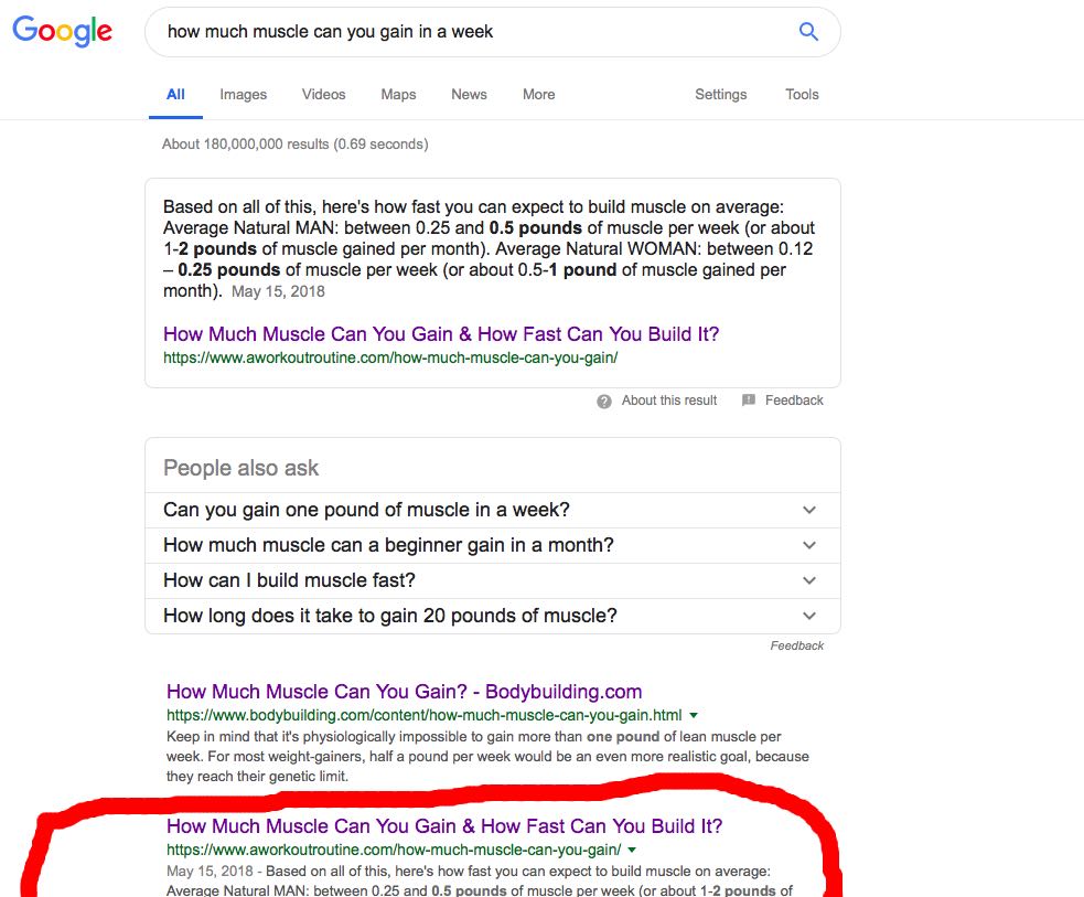 Example of how site ranking doesn't affect rich snippets