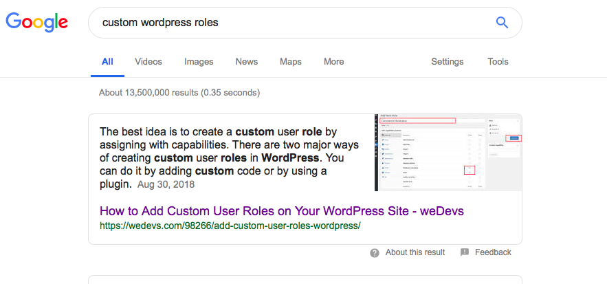 Example of a Google snippet