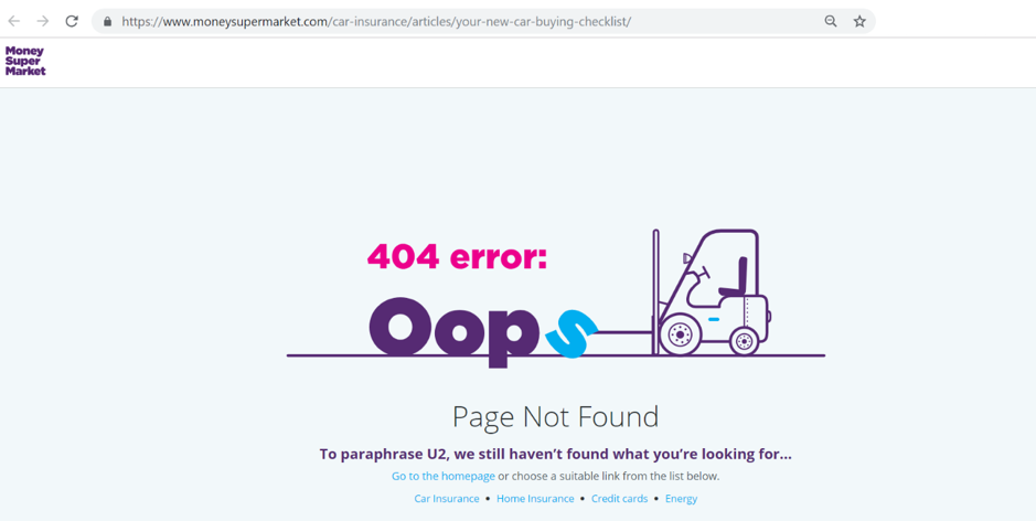 Snapshot of the 404 error