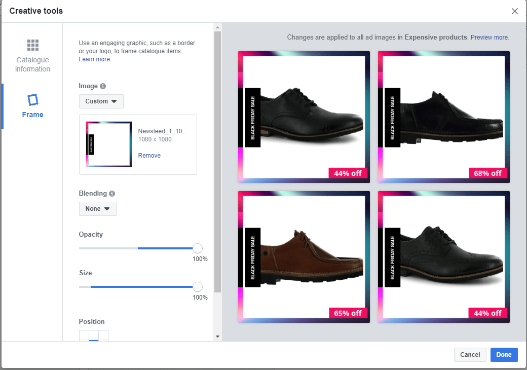 Customizing your ad Facebook dynamic ad experience