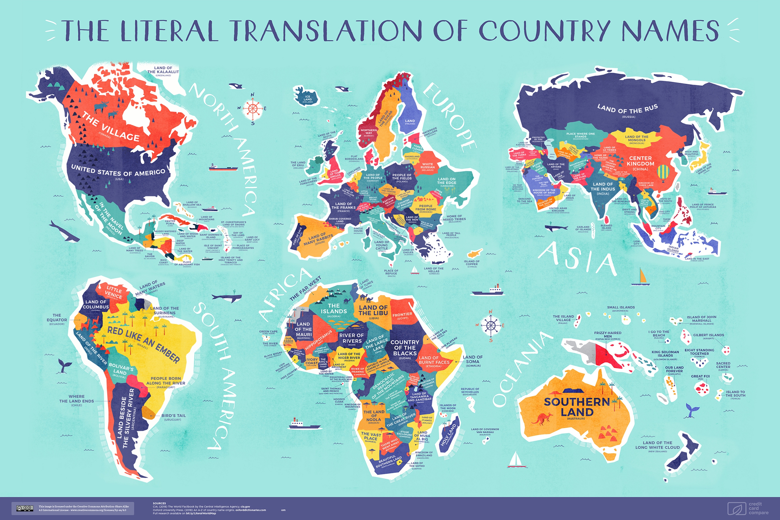 Map examples of Credit Card Compare's literal translation of country names