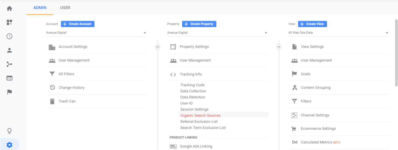 Example of setting websites as "Organic Search Sources" in Google Analytics