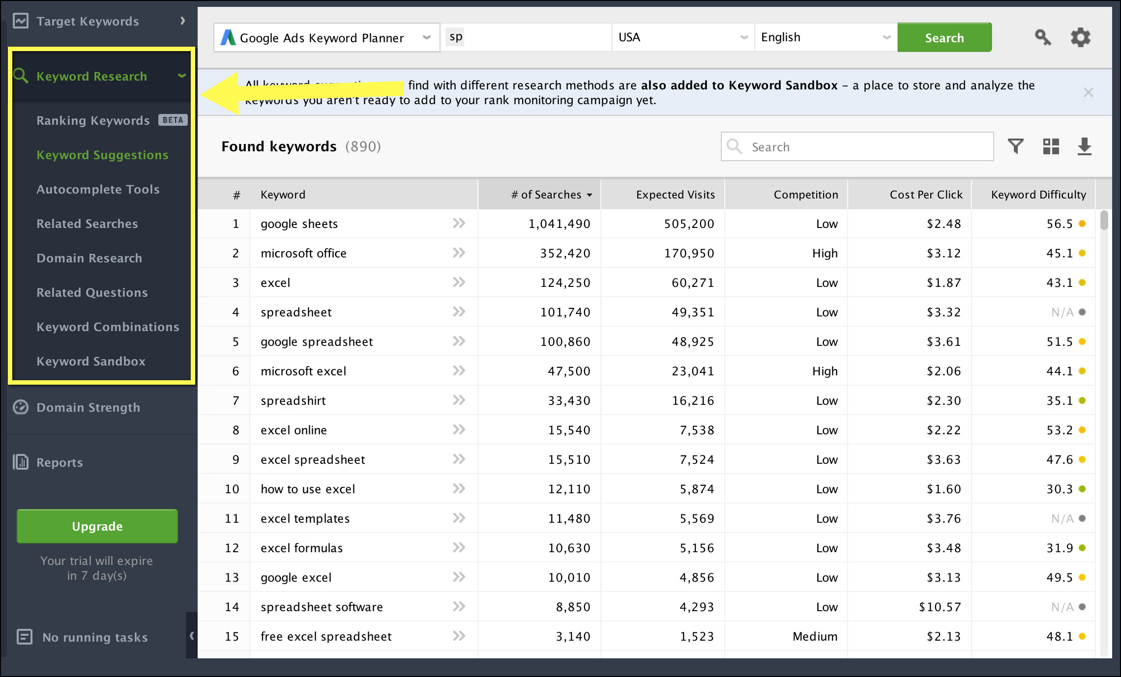 Rank Tracker keyword research tool you can use for free