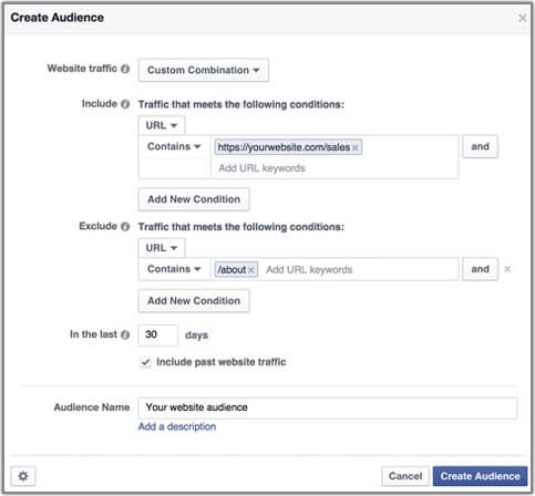 Using Facebook custom audience option to build engagement based conversion