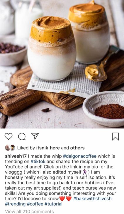 Instagram influencer marketing loyalty over likes Dalgona coffee example