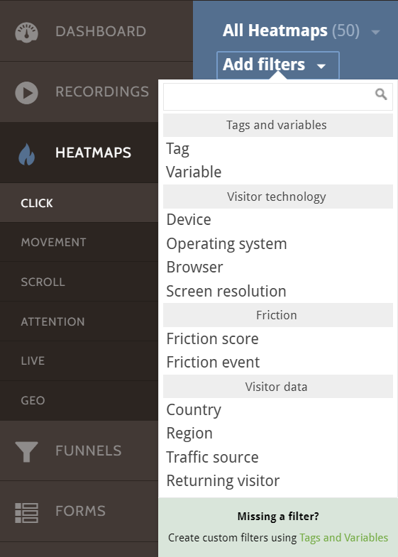 Screenshot - Mouseflow_Filters