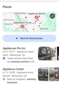 AI price-check buttons in Local Results Pack