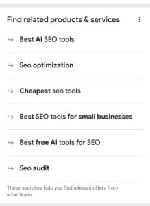 Find related products and services section