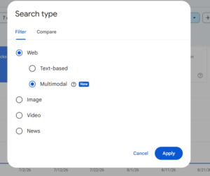 new multimodel search filter in search console
