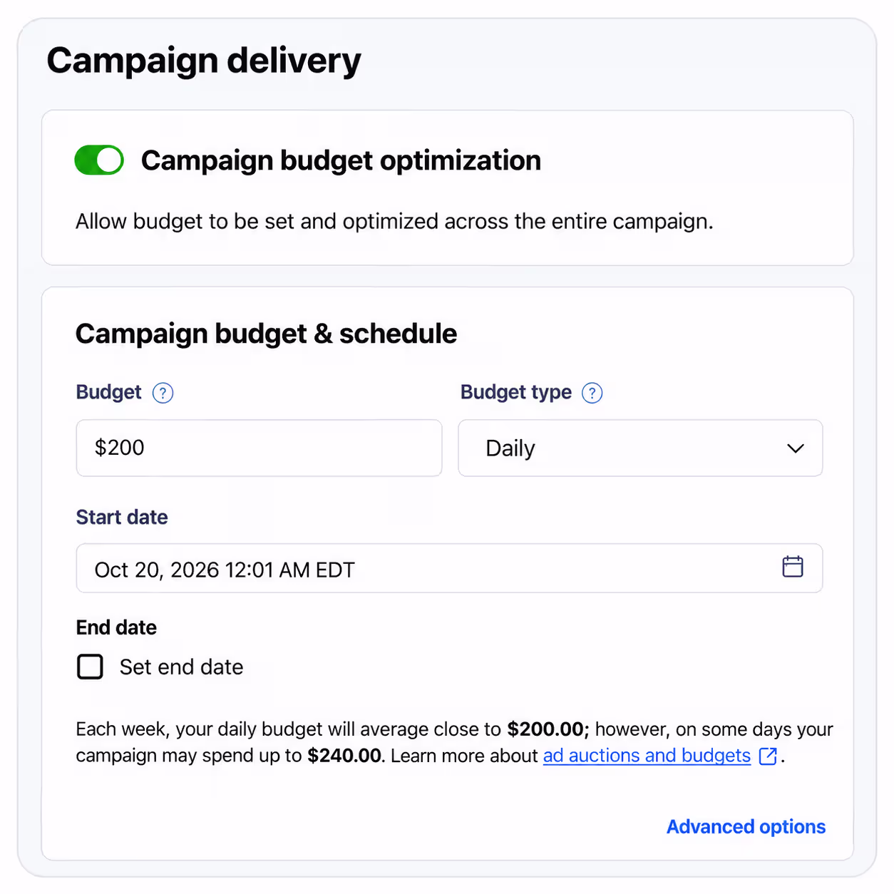 Reddit supplied campaign budget optimization and delivery example