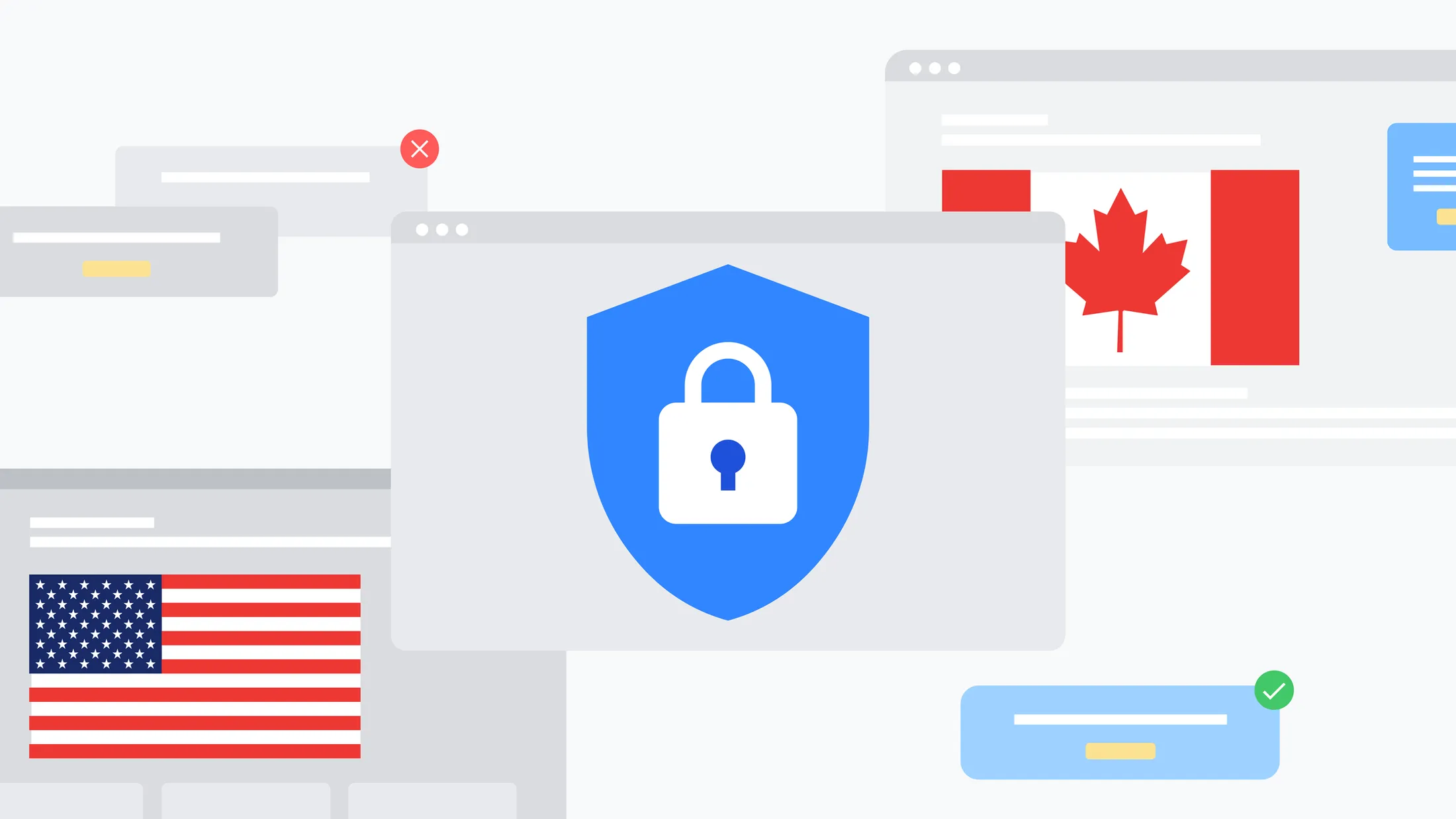 Google's financial-ad verification illustration shows a lock and the US and Canadian flags