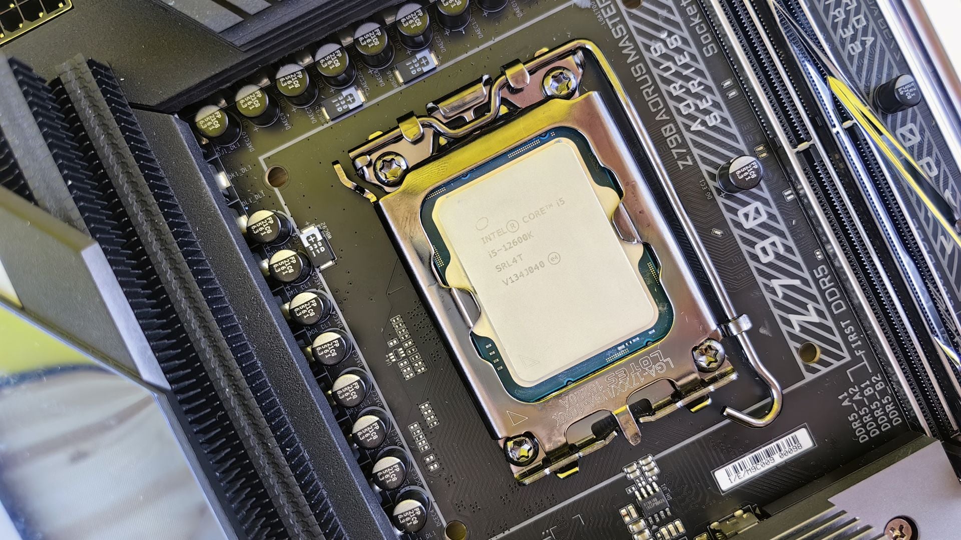 An Intel processor mounted in a desktop computer motherboard