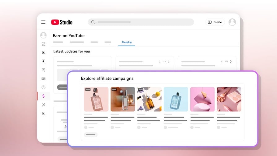 YouTube's illustration of shopping offers inside its creator dashboard