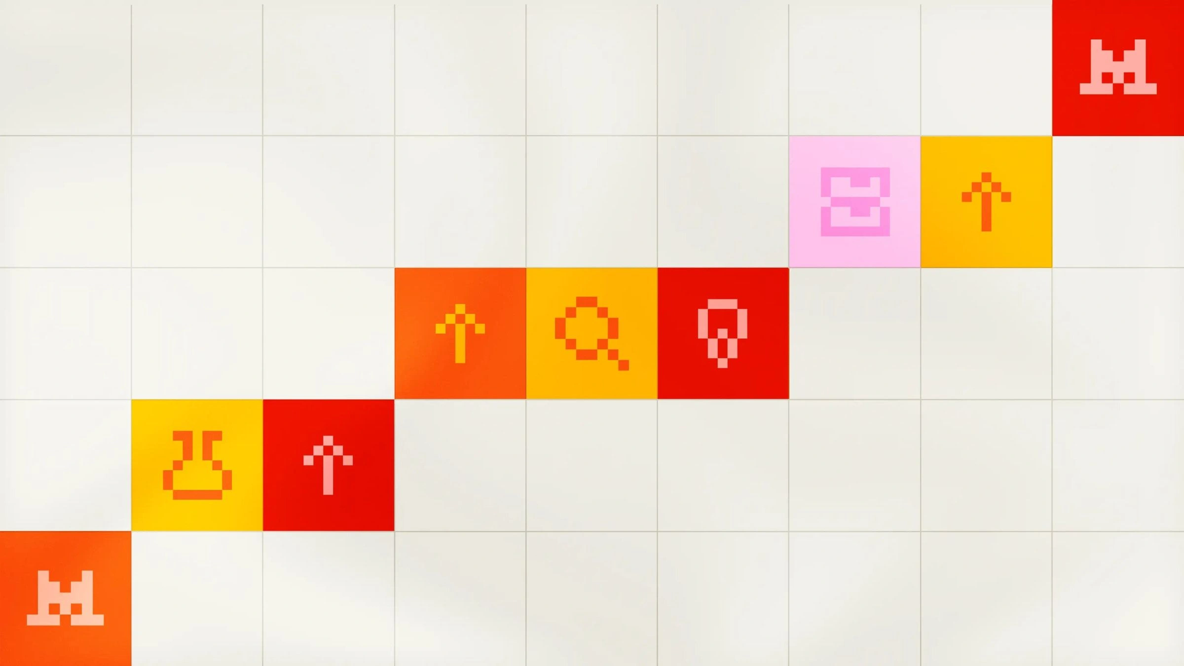 Mistral company illustration with pixel symbols on a pale grid