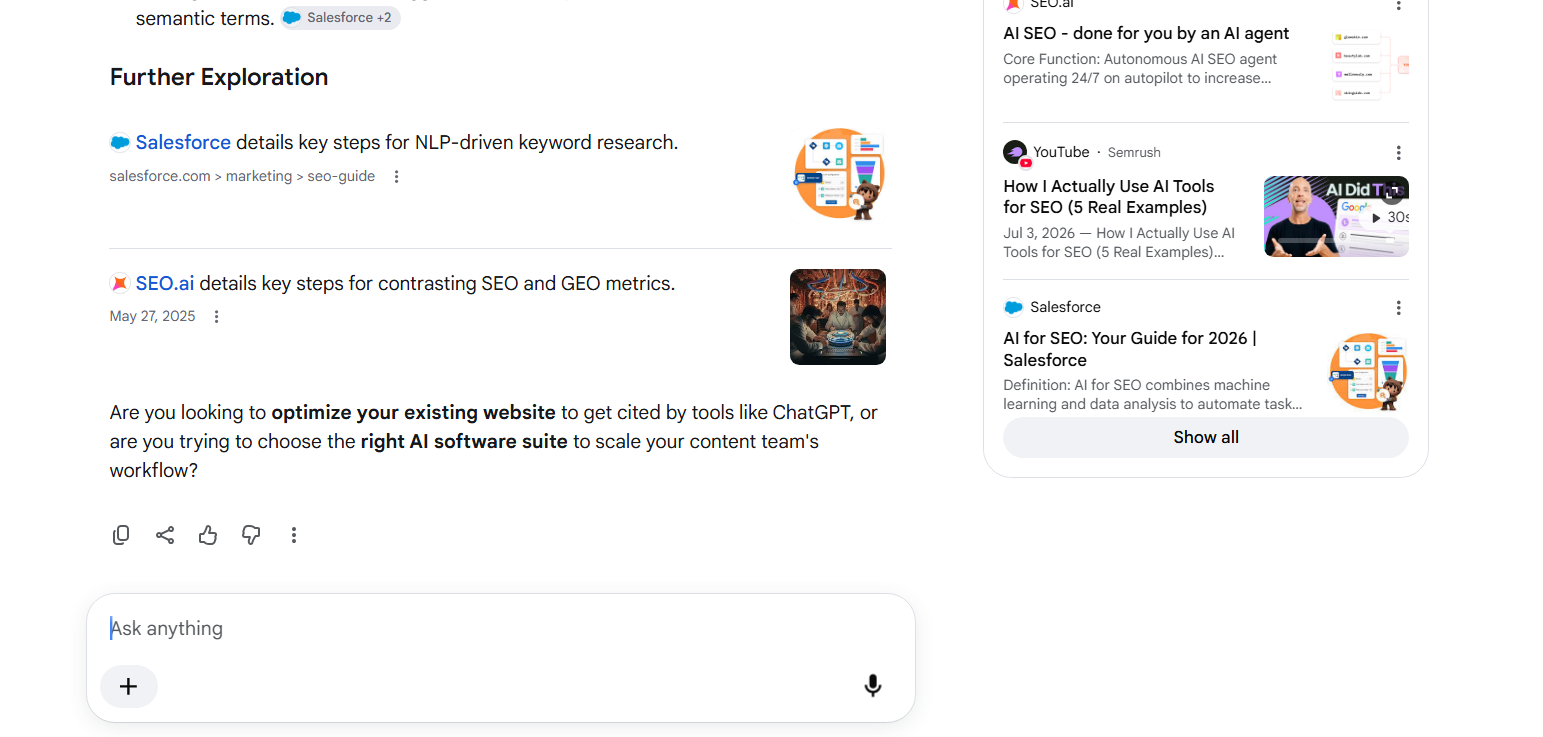 Google AI Mode shows new Further exploration section