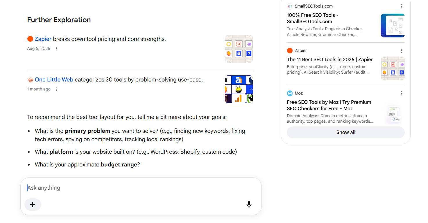 Google AI Mode shows new Further exploration section