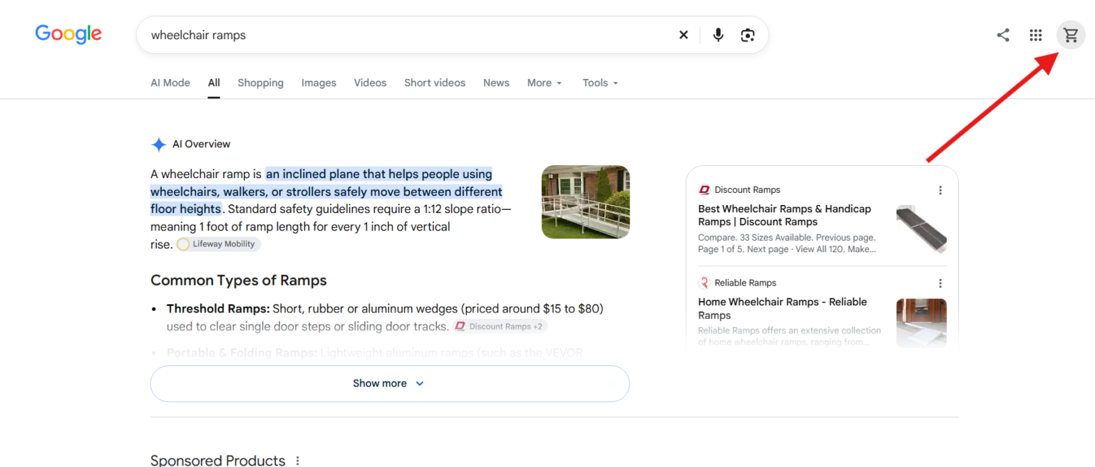 Google shows cart icon by default in Search