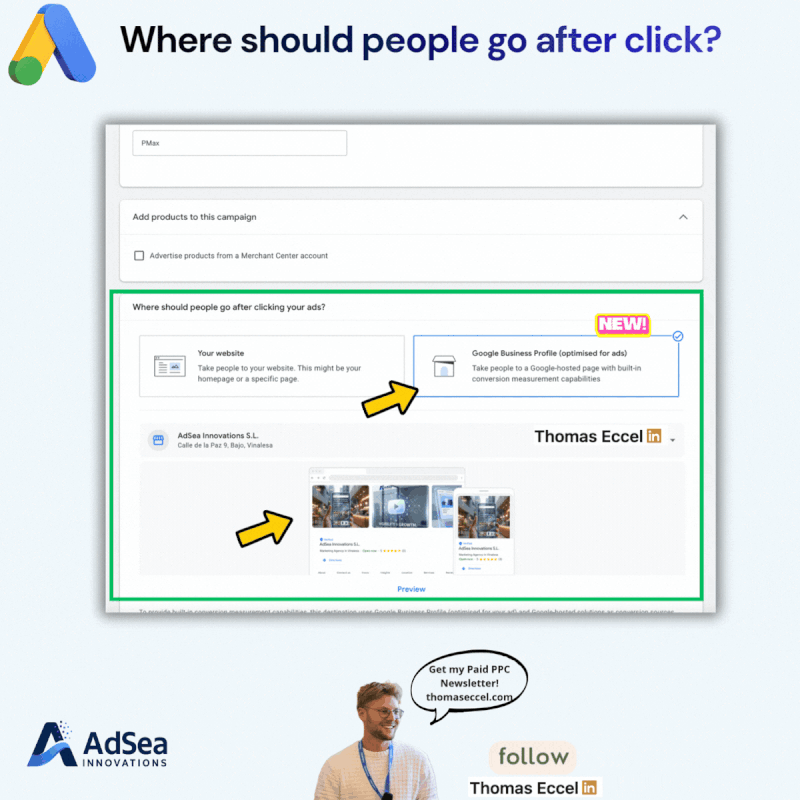 PMax adds option to send users to Google Business Profile