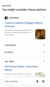 arrows next to sitelinks in AI Mode ads