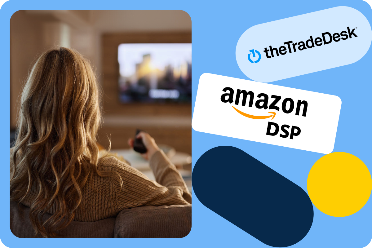 LinkedIn's existing CTV partner illustration showing The Trade Desk and Amazon DSP beside a television viewer