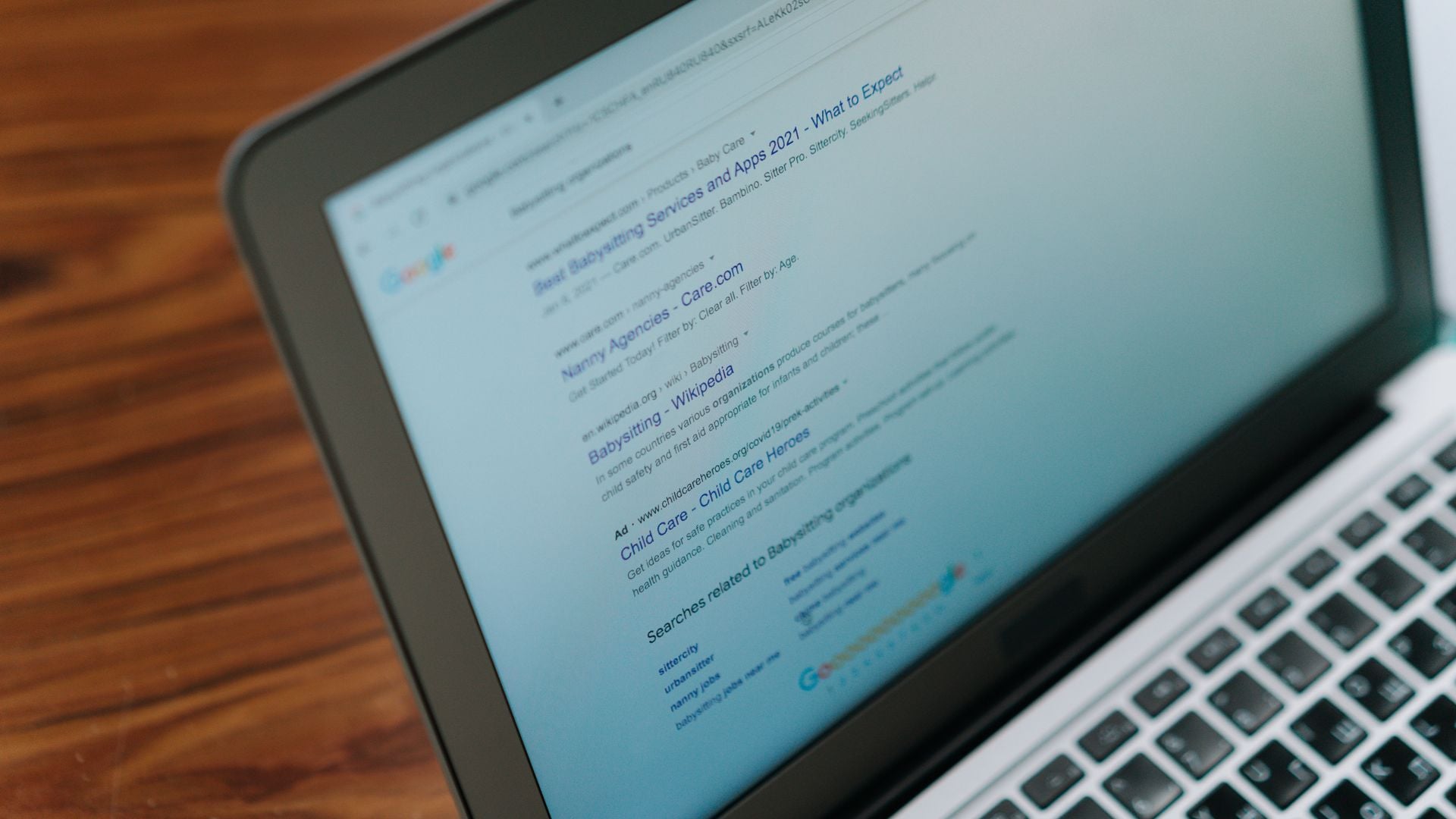Google search results on a laptop screen
