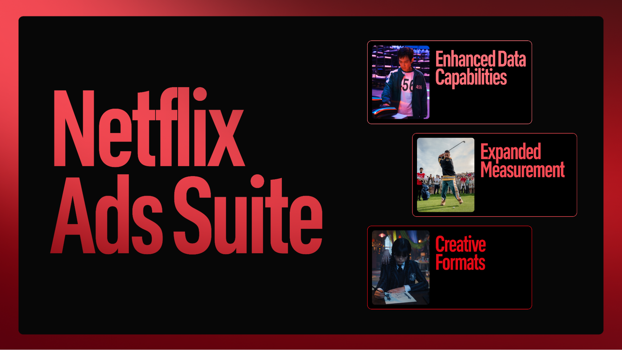 Netflix Ads Suite presentation slide published for the company's 2025 Upfront, used as background imagery