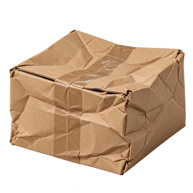 Crushed cardboard package used in OpenAI's Decisions API scoring demonstration
