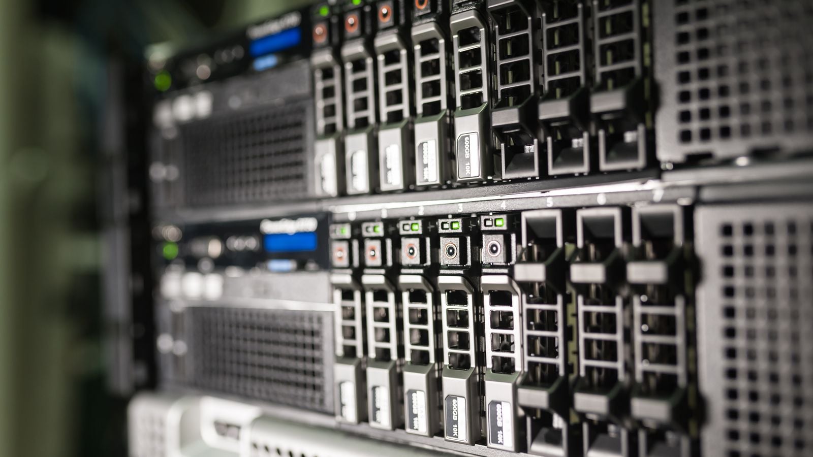 Close-up of server racks in a data center