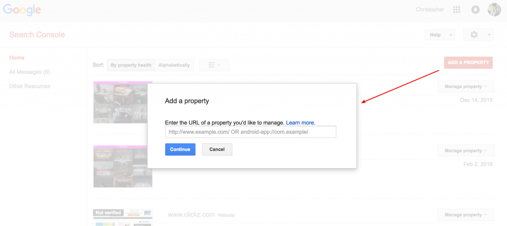 add property in search console