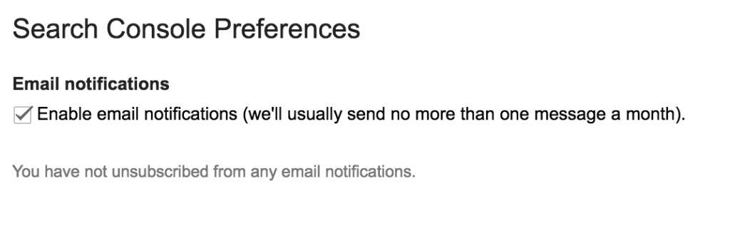 Search Console Preferences - email