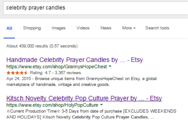 celebrity prayer candles search