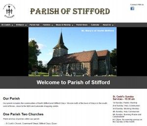 A screenshot of the homepage for the Parish of Stifford church website, with a picture of a sunlit stone church in the header.