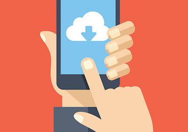 Cloud storage app on smartphone screen. Vector illustration