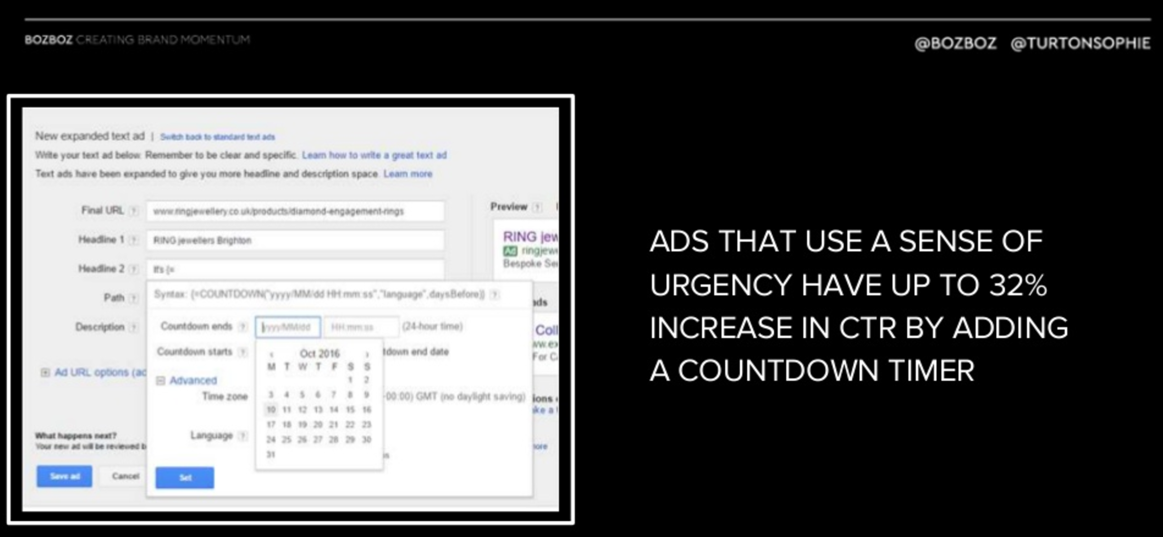 In fact it has been observed that ads that use a sense of urgency have up to increase in CTR when a countdown timer is added