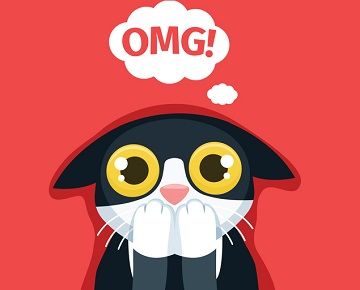 Cartoon image of a cat with its paws over its mouth and OMG! written in a thought bubble above its head