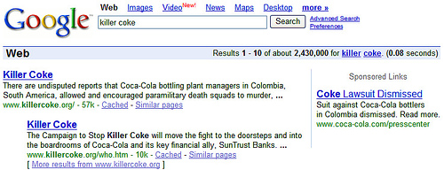 Anti-Coke Natural Result & Pro-Coke Search Ad