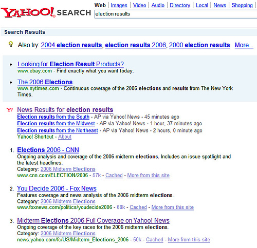 Election 2006: Yahoo Search Results