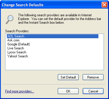 Change Search Defaults Window In IE7