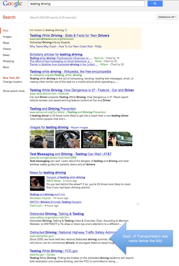 texting-driving-dept-of-transportation-google-ranking