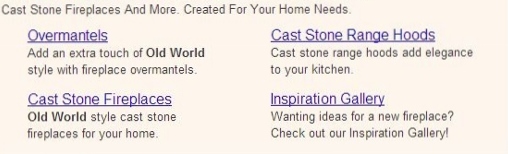 PPC Sitelinks fireplaces