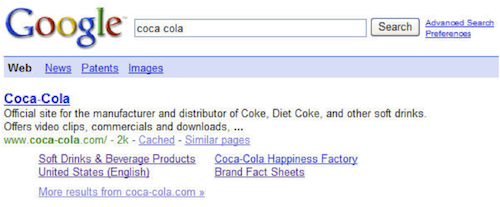 coca-cola-google-sitelinks-2008 coca-cola-google-sitelinks-2008