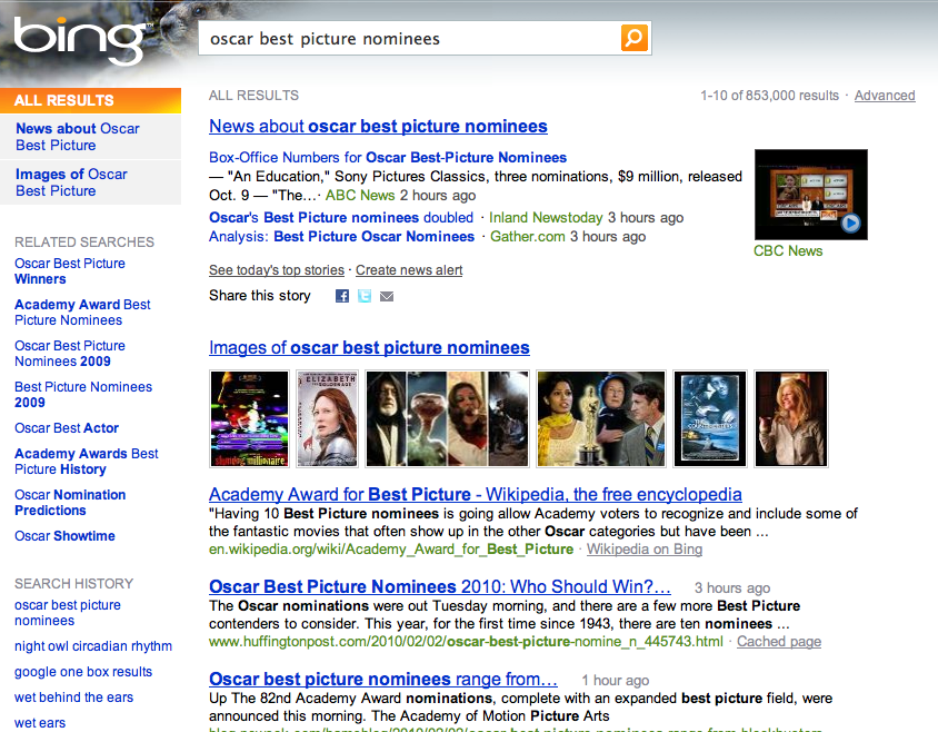 bing 2010 oscar best picture nominees